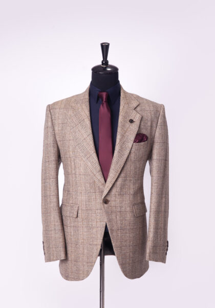 Tan Wool Window Pane Notch Lapel Jason Porshe Suit