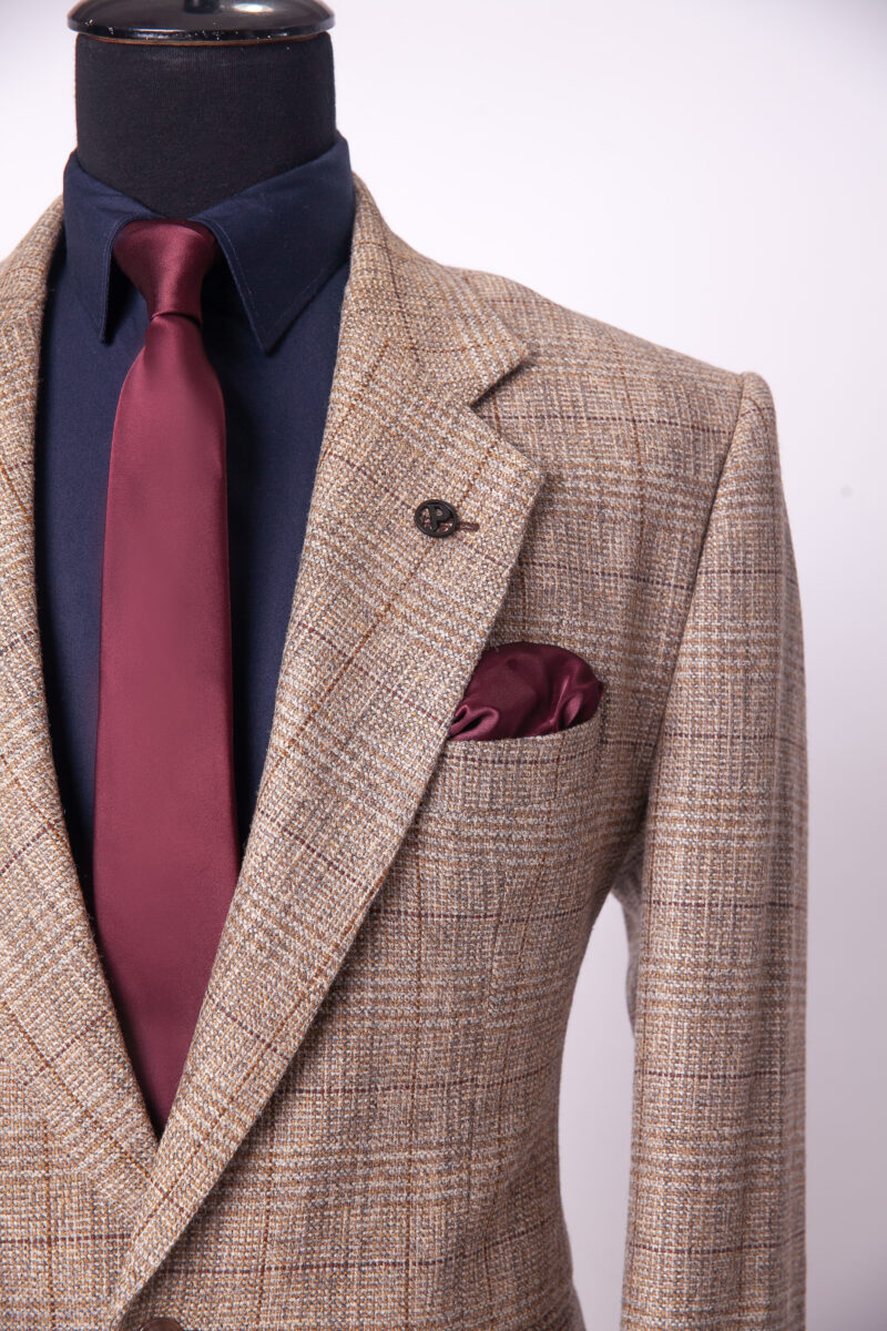 Tan Wool Window Pane Notch Lapel Jason Porshe Suit - Image 2