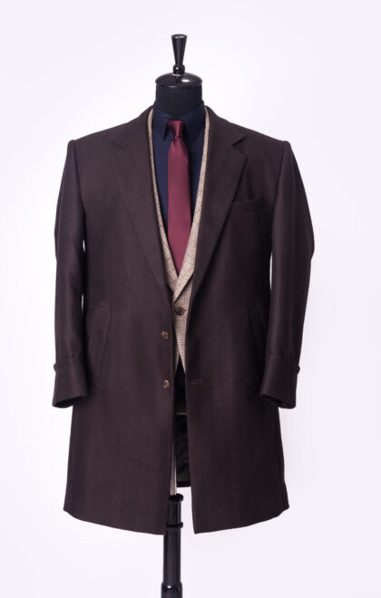 A Coffee Brown Herringbone Notch Lapel Jason Porshe Over Coat
