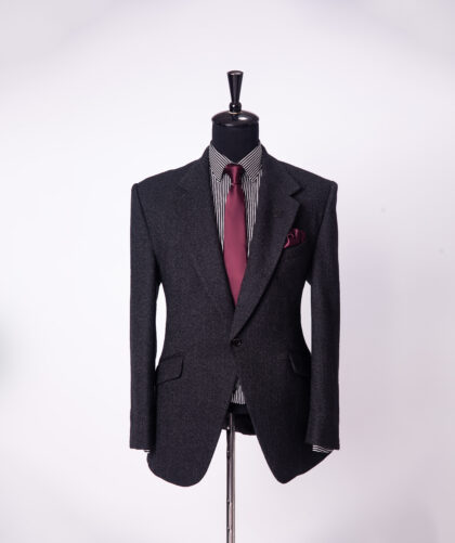 Dark Grey Herringbone Jason Porshe Notch Lapel Suit