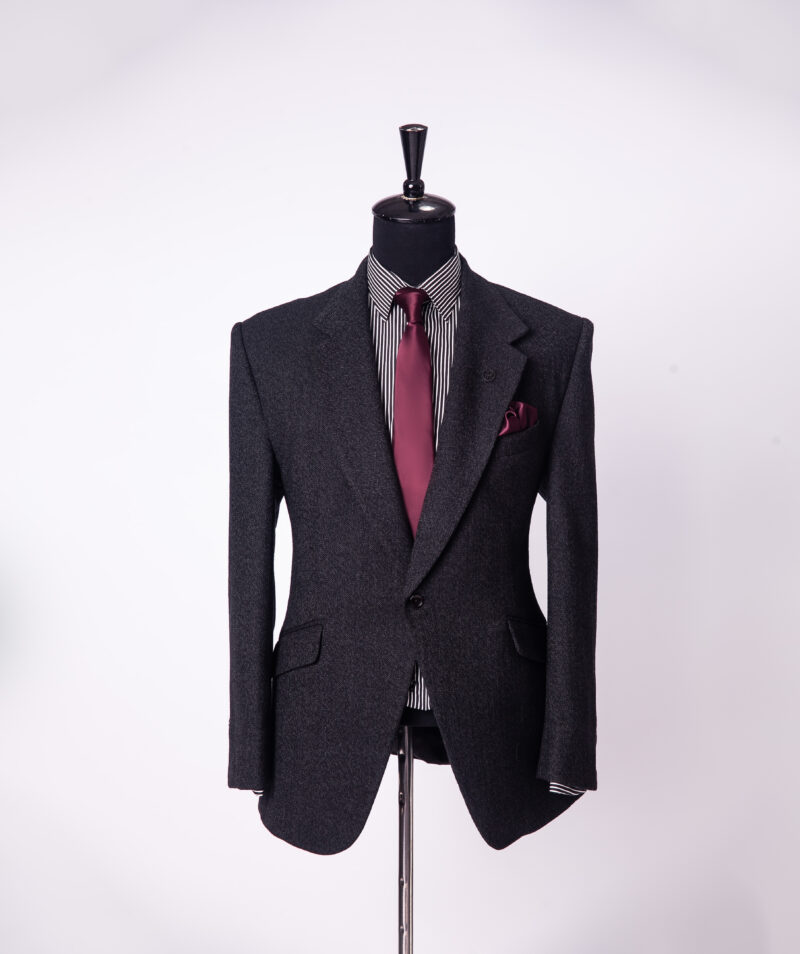 Dark Grey Herringbone Jason Porshe Notch Lapel Suit