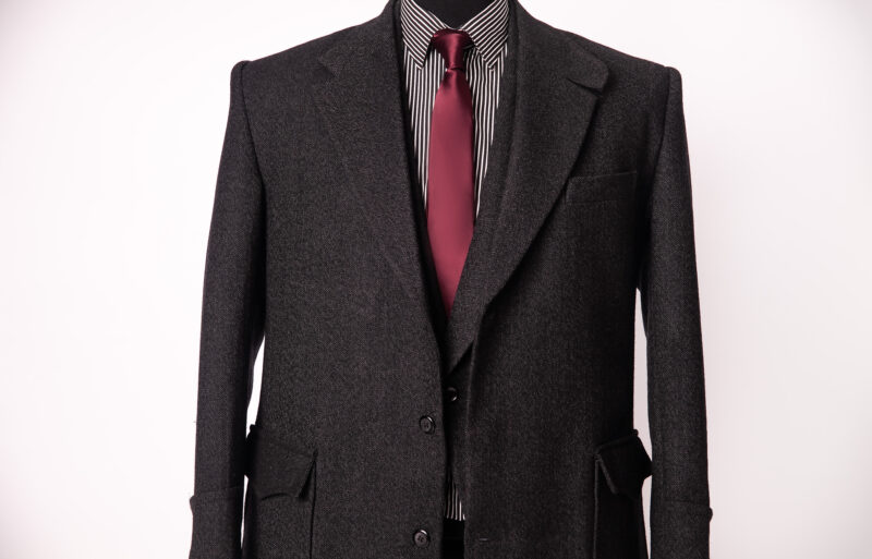 Dark Grey Herringbone Jason Porshe Over Coat 3pcs Set - Image 2