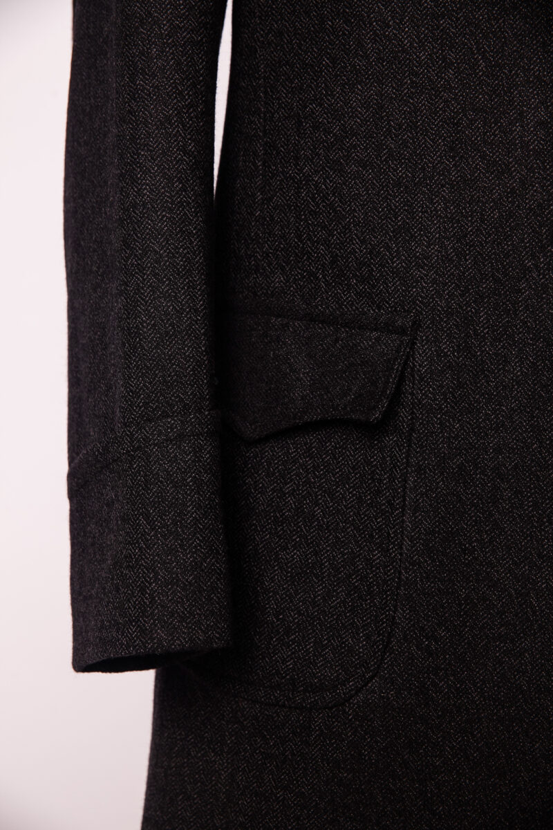 Dark Grey Herringbone Jason Porshe Over Coat 3pcs Set - Image 3