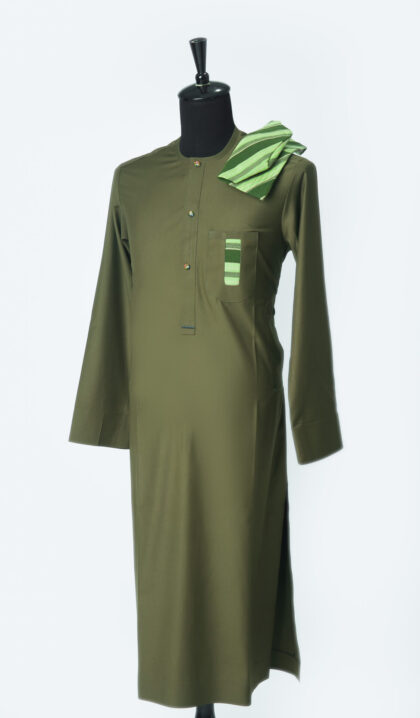Plain Army Green Jason Porshe Jalabia Aso-Oke Kaftan