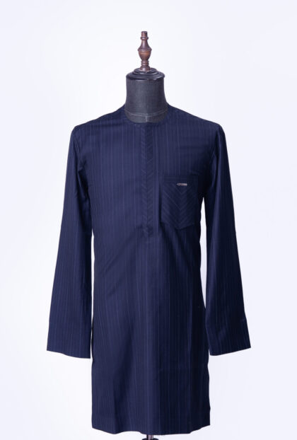 Navy Blue Pin Stripe Inverted Flap Jason Porshe Kaftan