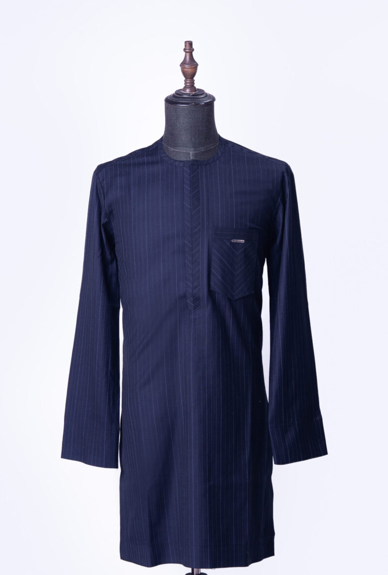Navy Blue Pin Stripe Inverted Flap Jason Porshe Kaftan