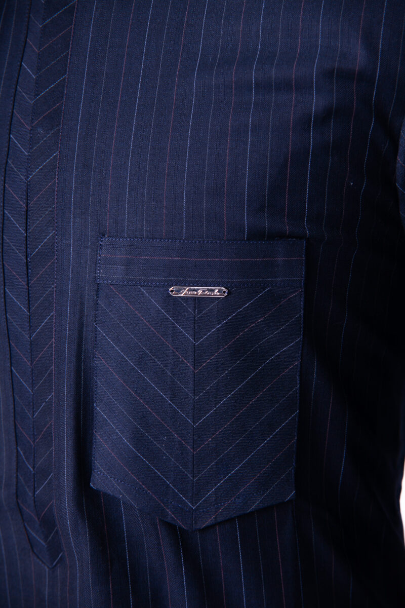 Navy Blue Pin Stripe Inverted Flap Jason Porshe Kaftan - Image 3