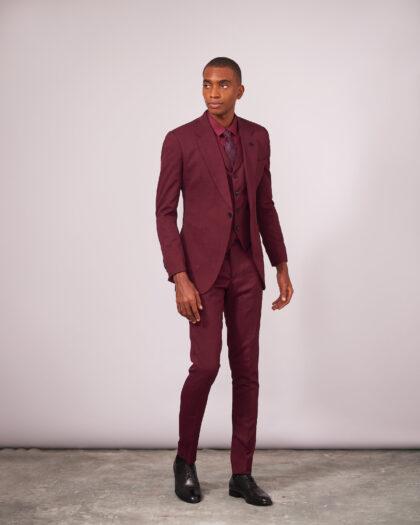 Burgundy Notch Lapel 3pc Suit