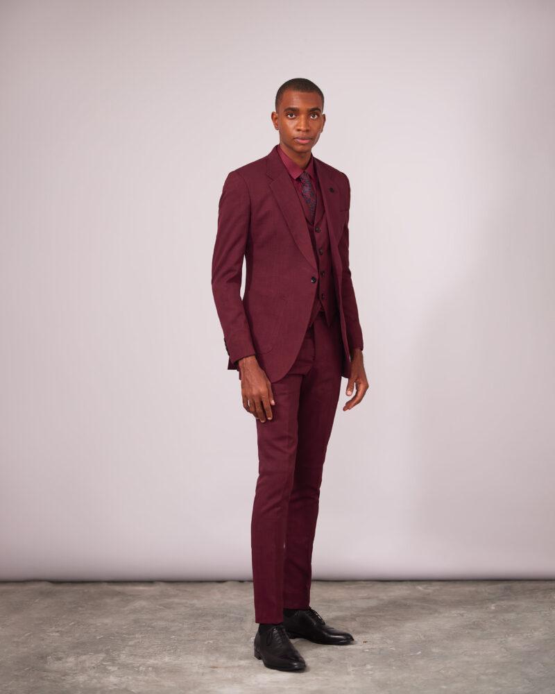 Burgundy Notch Lapel 3pc Suit - Image 2