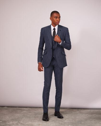 Navy Blue Peak Lapel 3pc Suit