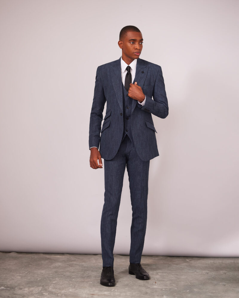 Navy Blue Peak Lapel 3pc Suit