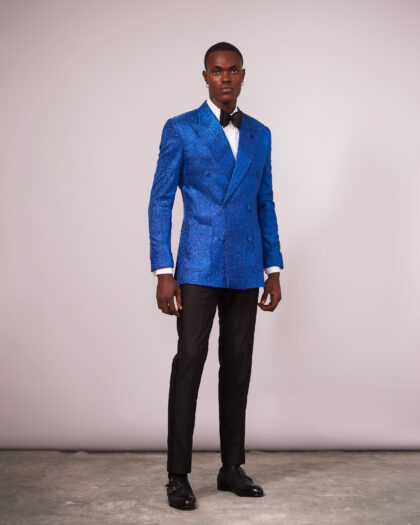 Gleamy Peak Lapel DB Dinner Jacket paired with Black Pants