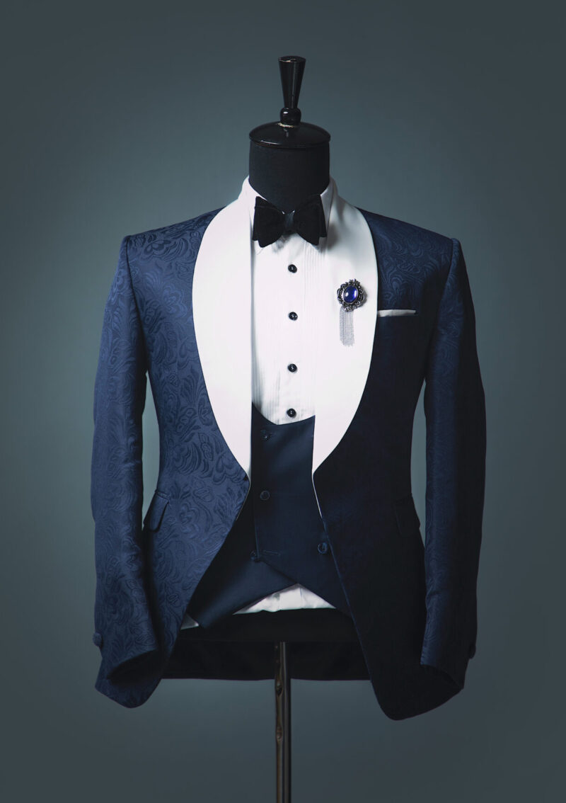 Navy Jacquard Jason Porshe Shawl Lapel Tuxedo