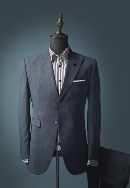 Grey Worsted Wool Peak Lapel Jason Porshe Suit