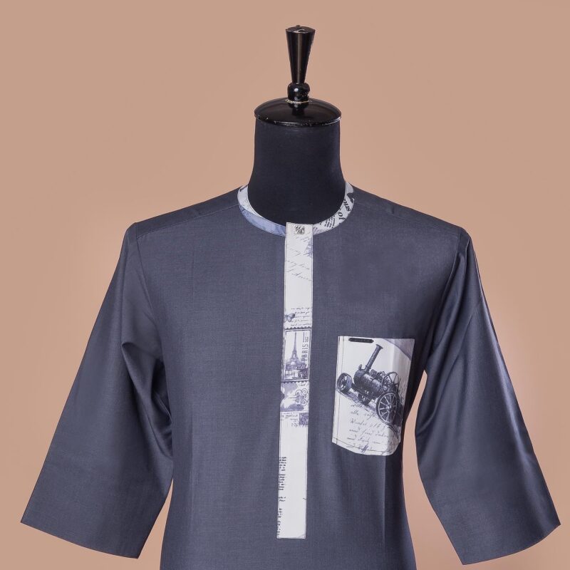 Jason Porshe Grey Newspaper Print Kaftan - Image 2
