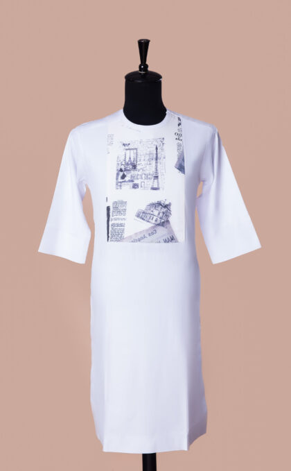 Jason Porshe White Newspaper Print Kaftan