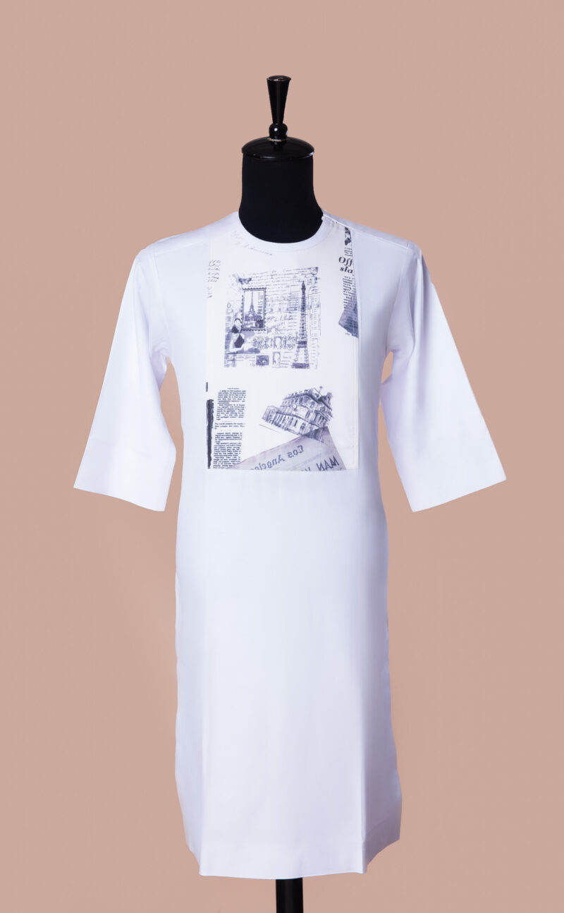 Jason Porshe White Newspaper Print Kaftan