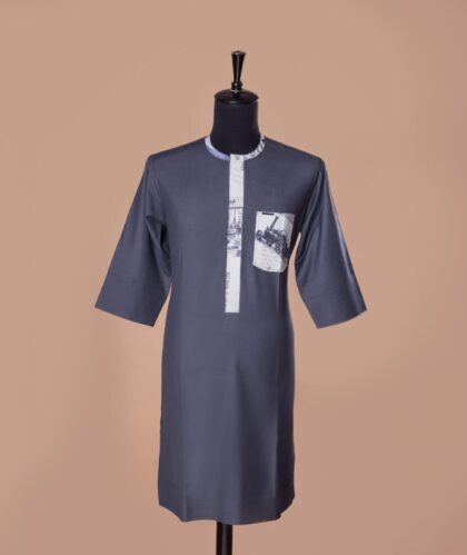 Jason Porshe Grey Newspaper Print Kaftan